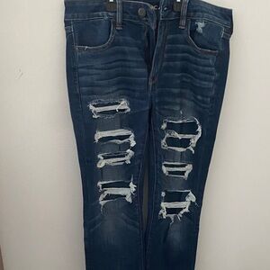 American Eagle Dark Wash Destroyed Denim Skinny Jeans